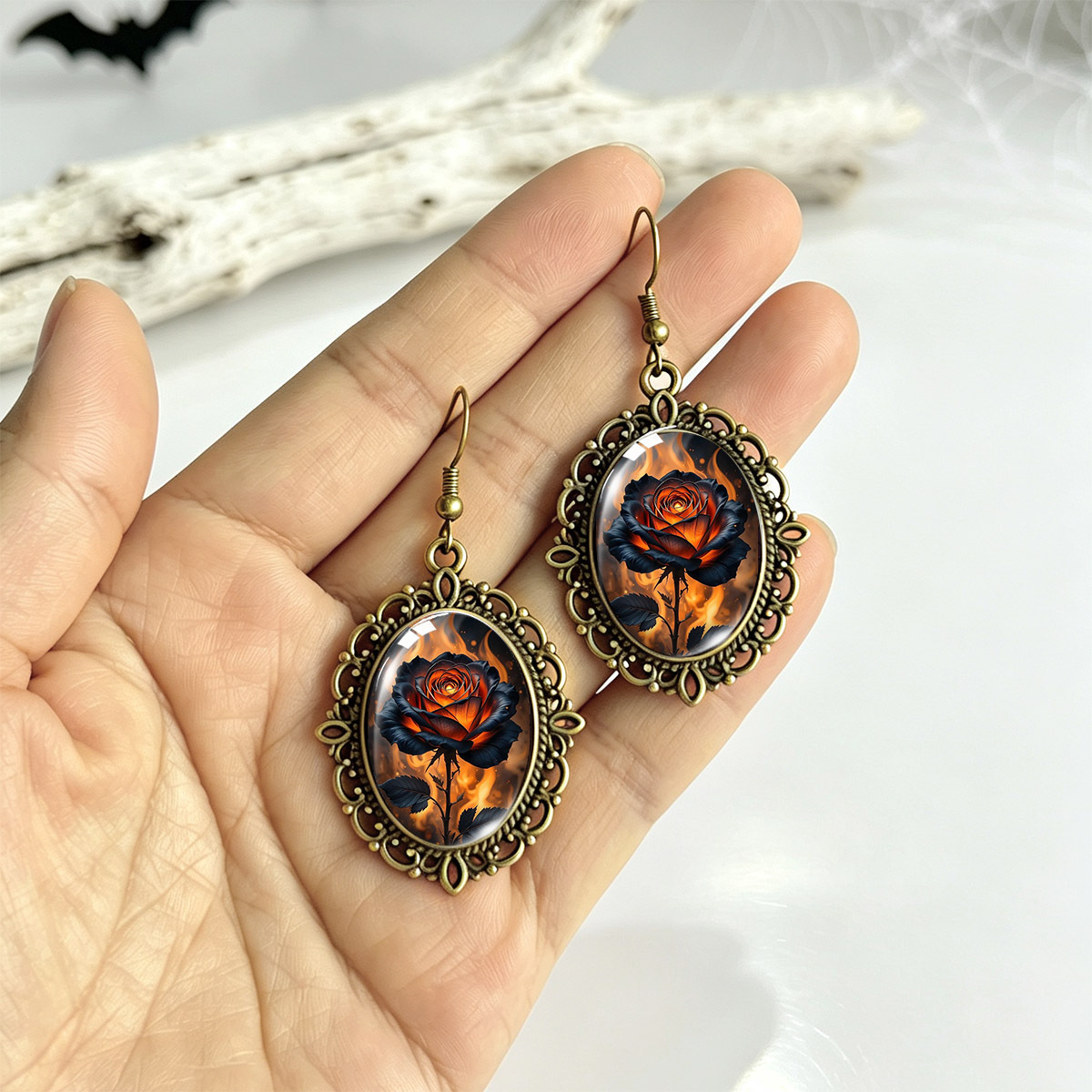 Retro Hollow Lace Time Gem Earrings